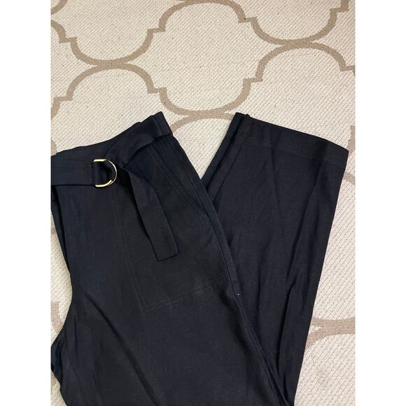 Ann Taylor The Petite Belted Ankle Linen Blend Black Pants, Size 4P - Picture 3 of 15
